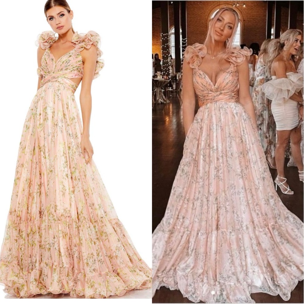 MAC DUGGAL 67803 Ruffle FLORAL CUT-OUT CHIFFON GOWN sz 6